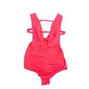 AQ/AQ Bodysuit 0 Neon Coral Pink Strappy Plunging Rave Club Cutouts Sleeveless